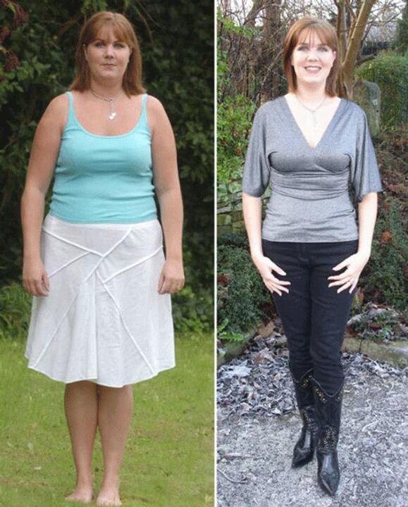 Donna prima e dopo aver perso peso con una dieta a base di kefir